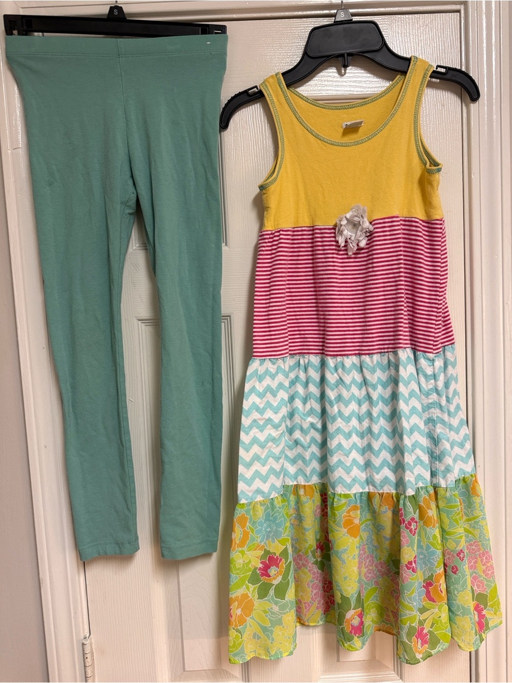 Peaches N Cream Tiered Dress W/ Floral Patterns and Marching Leggings